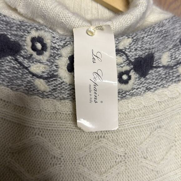 NWT Vintage Les Copains Turtleneck Black White Heart Flower Patterned Sweater - Picture 5 of 6